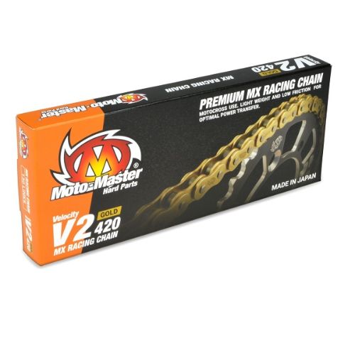 Drive chain MM chain pitch 420 V2 cross professional without O-RING 130 links -gold MM-642001